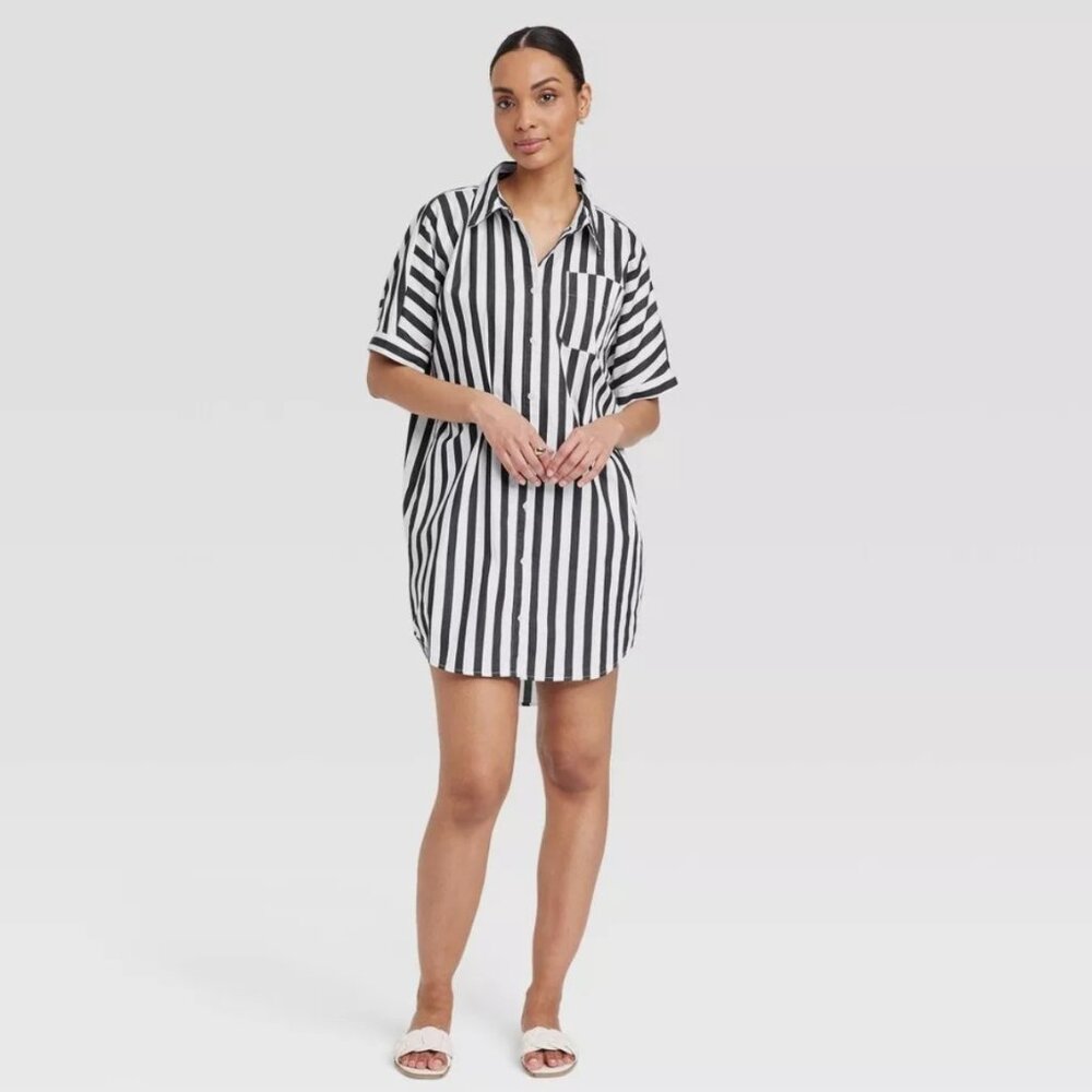 A New Day Navy/White Stripe Shirtdress Size XXL